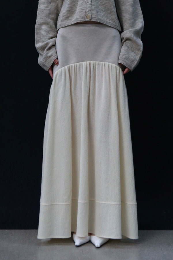 SWAYING 24 Autumn and Winter Wool Splicing Large Swing Skirt SW-SW24AW3B26-MIBAI Beige